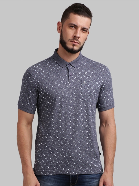 

Parx Men Blue & graystone Mandarin Collar T-shirt