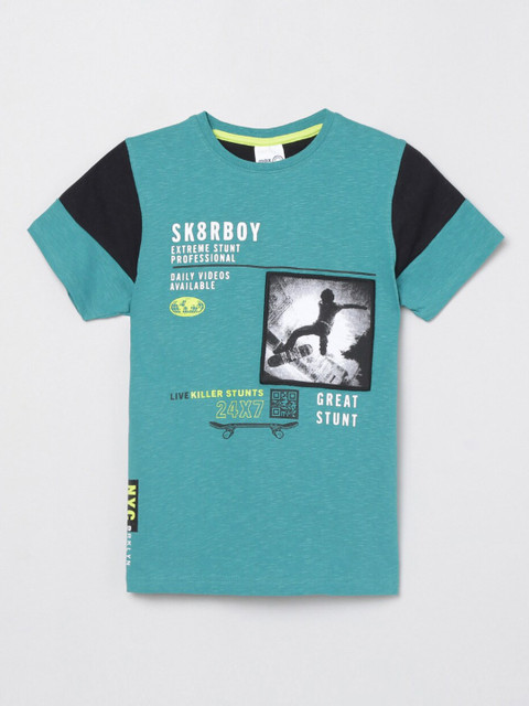 

max Boys Turquoise Blue Printed T-shirt