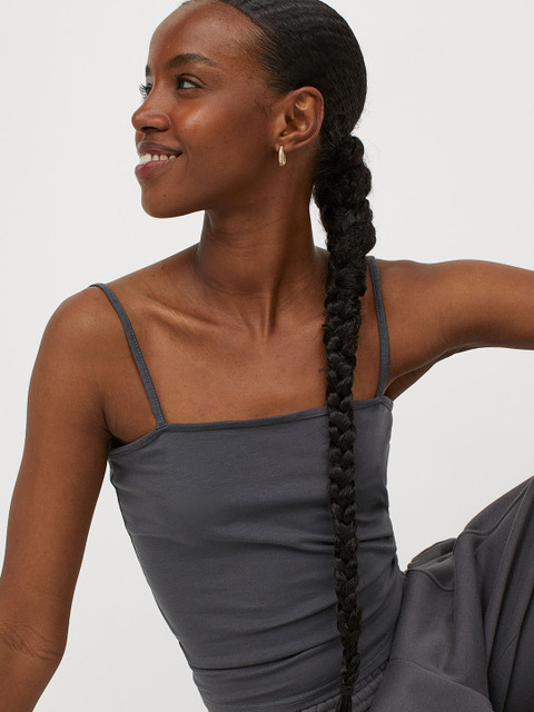 

H&M Women Grey Cropped Jersey Strappy Top