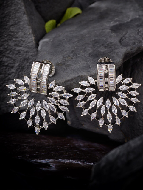 

Saraf RS Jewellery White & Silver-Plated AD Heart Shaped Studs