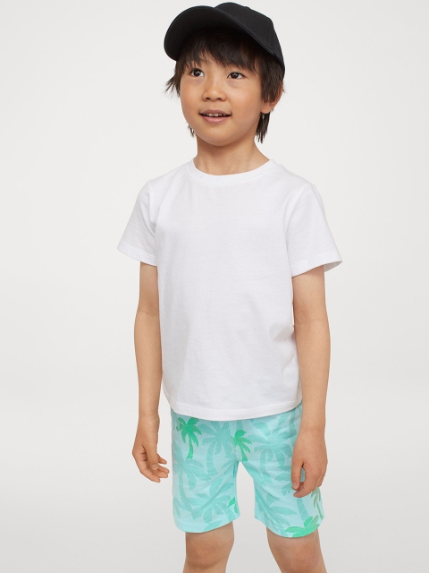 H&M Boys Turquoise Blue & Green Pure Cotton Printed Jersey Shorts
