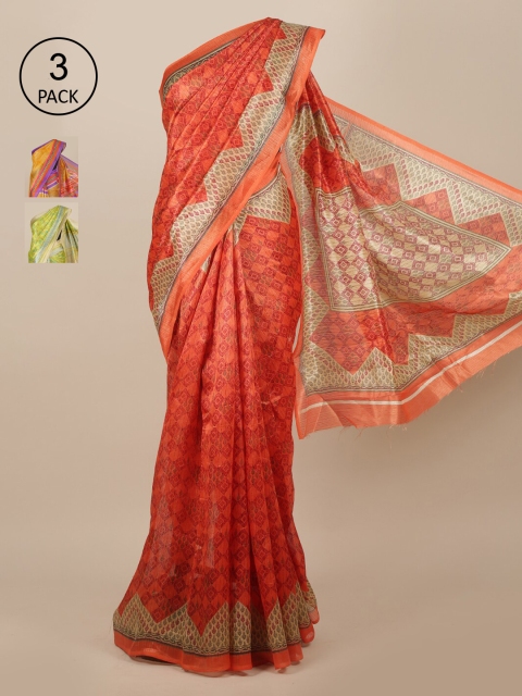 

Pothys Pack of 3 Ethnic Motifs Jute Silk Saree, Peach