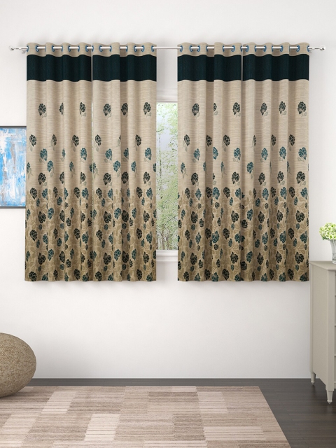 

Story@home Green Set of 4 Premium Jacquard 350GSM Room Darkening Eyelet Window Curtains, Beige