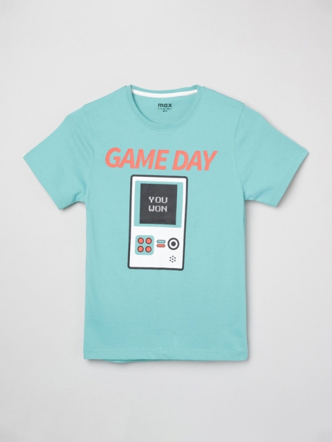 

max Boys Blue Typography Printed T-shirt