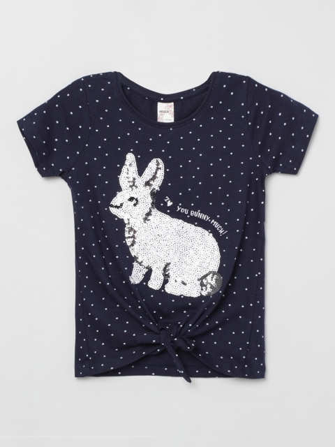 

max Girls Navy Blue & White Printed T-shirt