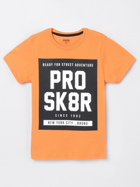 

max Boys Orange Typography Printed T-shirt