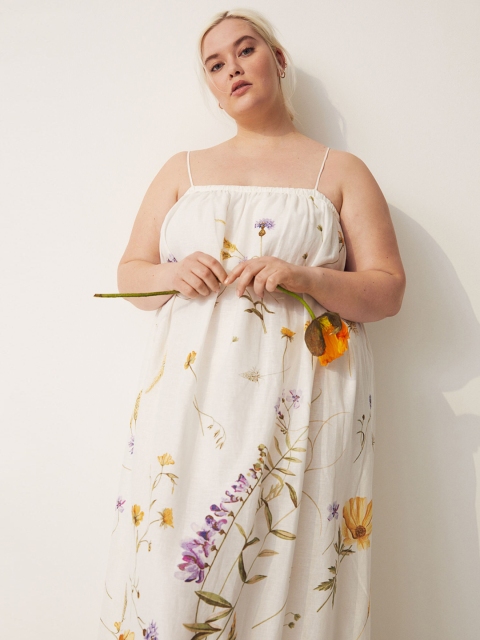

H&M+ Women White Linen-Blend Dress