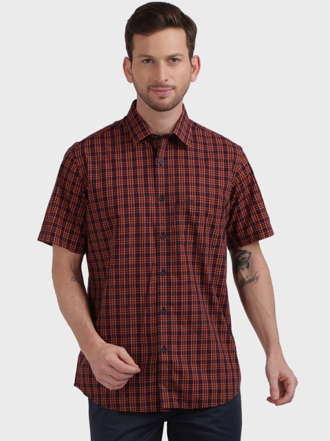 

ColorPlus Men Red Tailored Fit Checked Casual Shirt