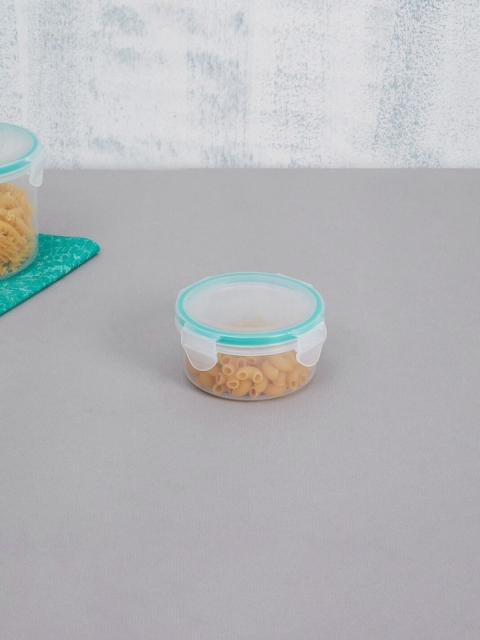 

Home Centre Transparent & Blue Solid Air-Tight Circular Plastic Container 300 ml
