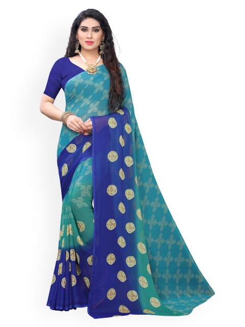 

KALINI Blue Printed Poly Chiffon Saree