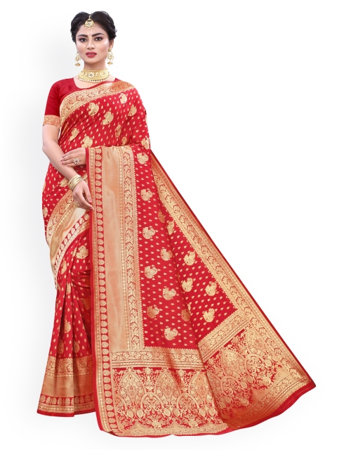 

KALINI Red Ethnic Motifs Zari Banarasi Poly Silk Saree