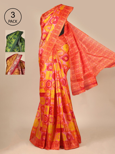 

Pothys Pack Of 3 Zari Jute Silk Saree, Orange