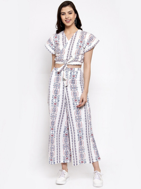

Miaz Lifestyle White & Navy Blue Printed Two-Piece Jumsuit