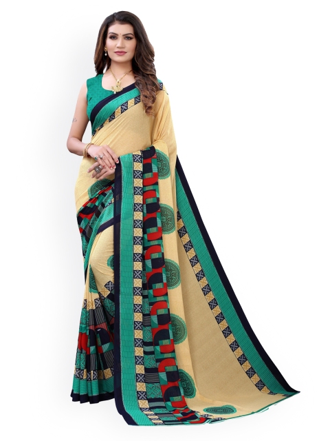 

KALINI Cream & Sea Green Pure Georgette Saree