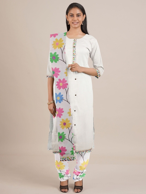 

Pothys Off White & Pink Solid Unstitched Dress Material