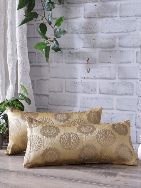 Rangdesi Gold-Toned Set of 2 Brocade Floral Cushions