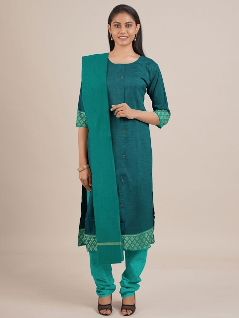 

Pothys Green & Gold-Toned Solid Unstitched Dress Material