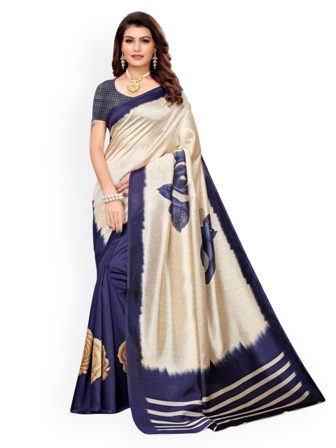 

KALINI Navy Blue & Cream Poly Silk Floral Saree
