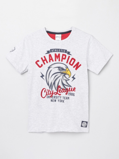 

max Boys Grey Melange Printed T-shirt
