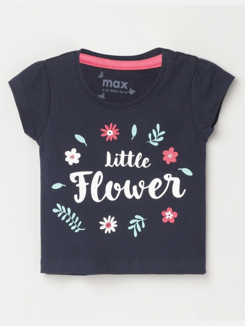 

max Girls Navy Blue Typography Printed T-shirt