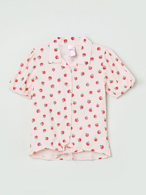

max Girls Peach-Coloured & Red Regular Fit Printed Casual Shirt