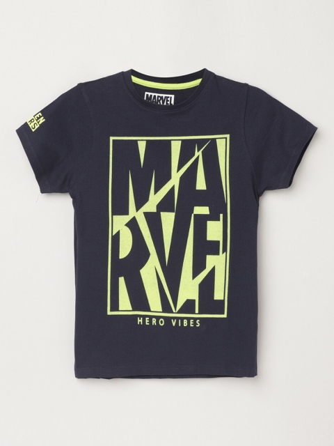 

max Boys Navy Blue Printed T-shirt