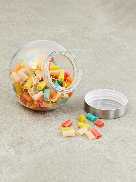 

Home Centre Transparent & Silver-Toned Solid Glass Jar 1.6 L