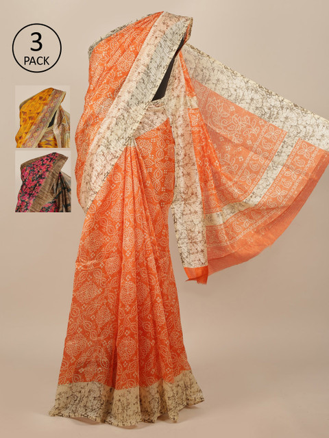 

Pothys Pack Of 3 Jute Silk Sarees, Orange