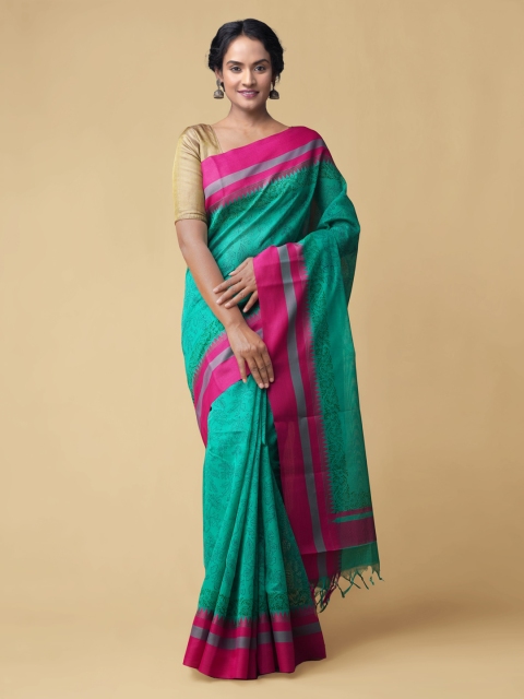 Unnati Silks Green Woven Design Silk Cotton Handloom Chanderi Saree