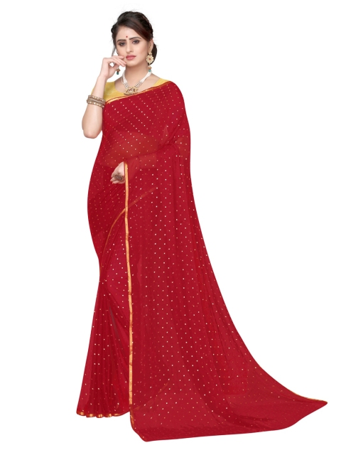 

KALINI Red Foil Printed Chiffon Saree