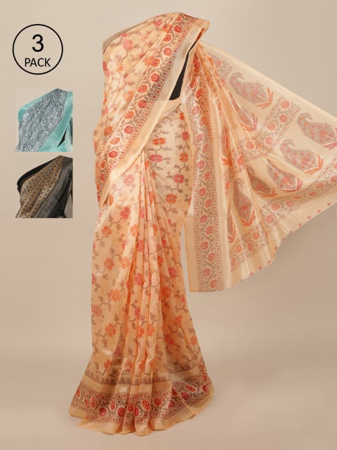 

Pothys Peach Pack of 3 Woven Design Zari Jute Silk Heavy Work Saree