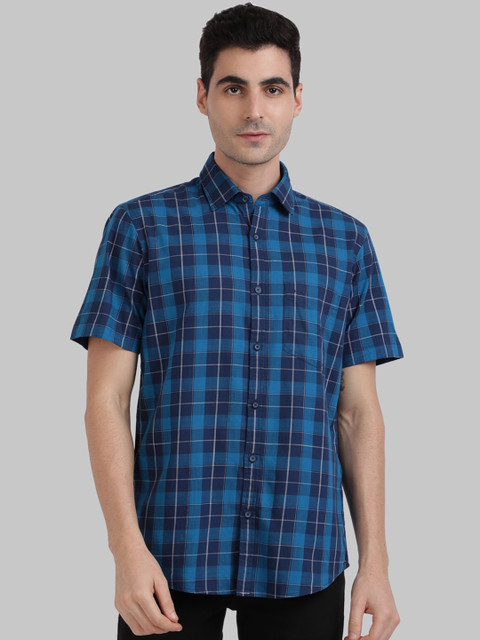 

ColorPlus Men Navy Blue Tailored Fit Checked Casual Shirt
