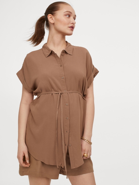 H&M Women Beige Mama Tie-Belt Shirt