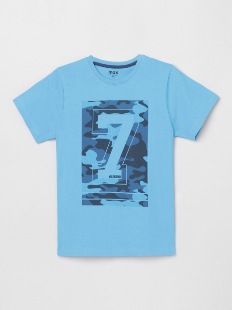 

max Boys Blue Typography Printed T-shirt