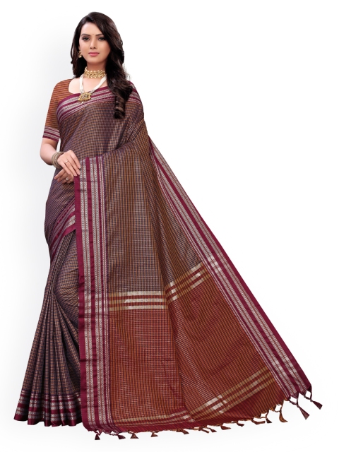 

KALINI Maroon & Orange Checked Zari Banarasi Saree