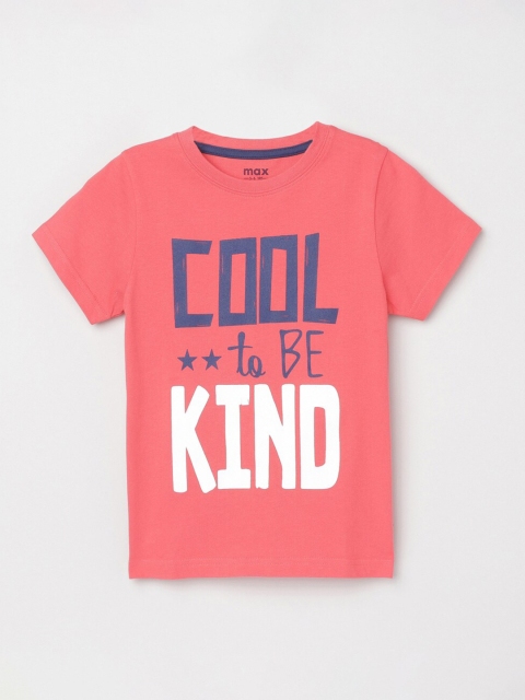 max Boys Coral Pink Typography Printed T-shirt
