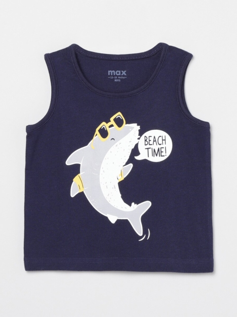

max Boys Navy Blue Printed T-shirt