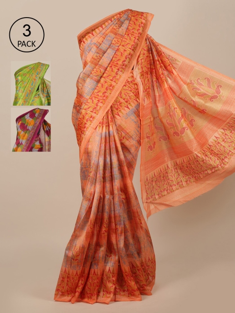 

Pothys Pack Of 3 Jute Silk Saree, Orange