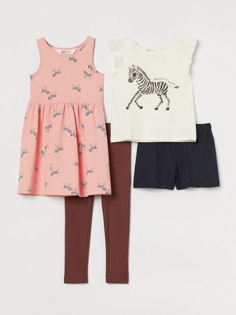 

H&M Girls 4-piece White & Grey Cotton Clothing Set