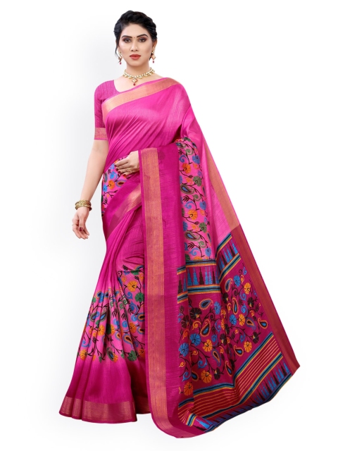 

KALINI Pink & Blue Ethnic Motifs Zari Saree
