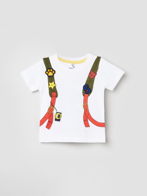 

max Boys White Graphic Printed T-shirt