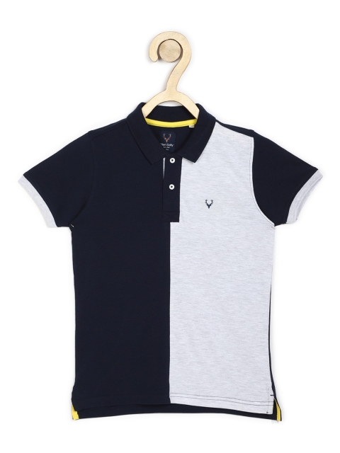 

Allen Solly Junior Boys Navy Blue & Grey Colourblocked Polo Collar Pure Cotton T-shirt