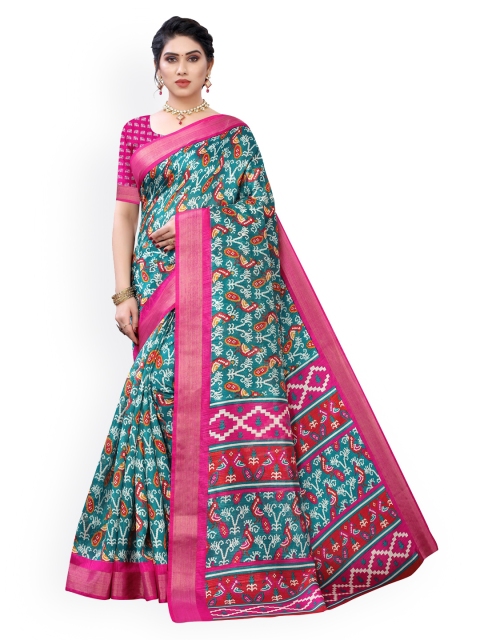 

KALINI Teal Ethnic Motifs Handloom Patola Saree