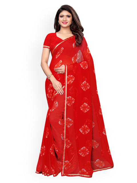 

KALINI Red Bandhani Patchwork Bandhani Saree