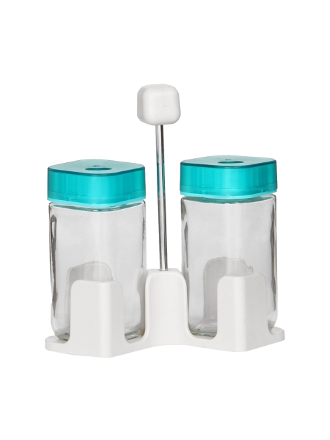 

Home Centre Set of 2 Transparent & Blue Colourblocked Spice Jars with Rack