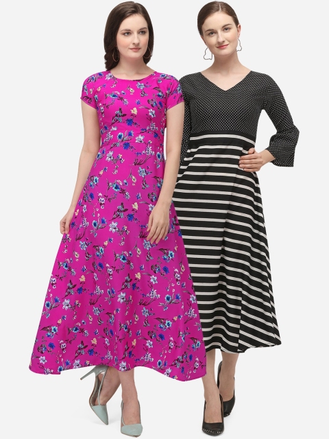 

Florence Pack Of 2 Pink & Black Floral Crepe Midi Dresses
