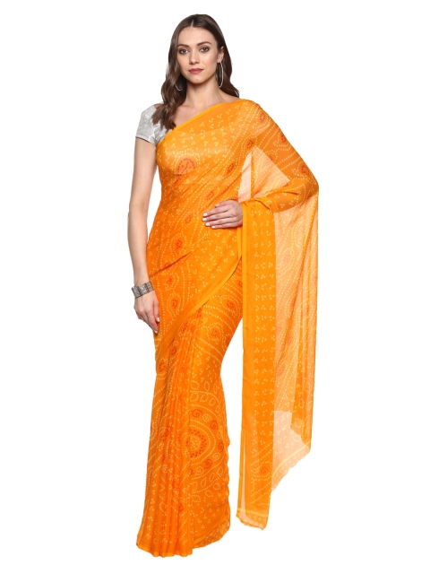 

KALINI Yellow Bandhani Printed Poly Chiffon Saree
