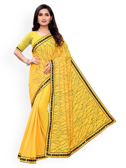 

KALINI Yellow & Black Embellished Sequinned Silk Blend Saree