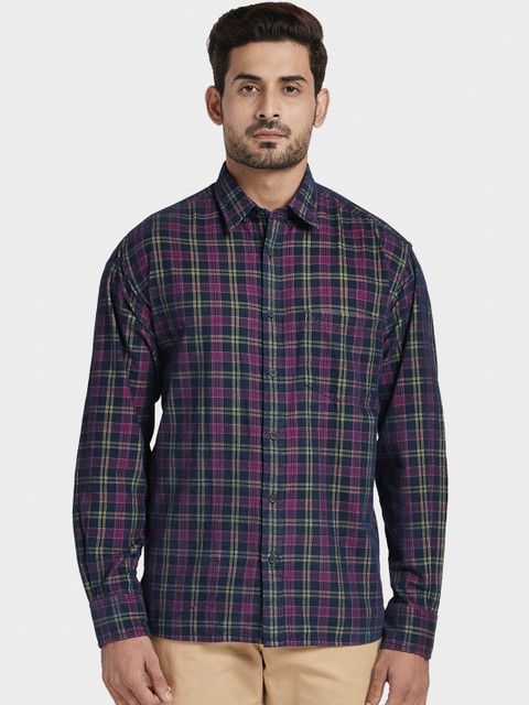 

ColorPlus Men Navy Blue Tartan Checks Checked Casual Shirt