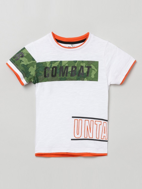 

max Boys White Typography Printed T-shirt